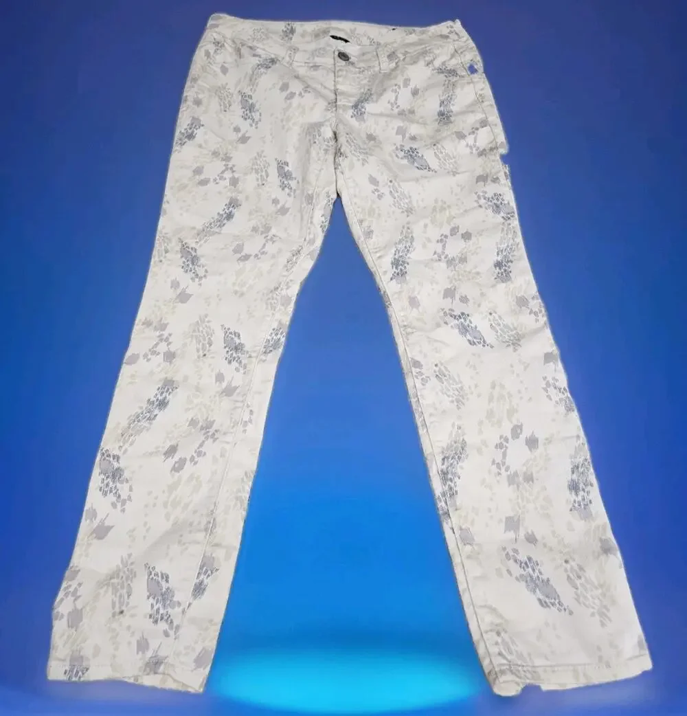 American Eagle Stretch Skinny Jegging Jeans 12 Cream Purple Festive Floral Artsy